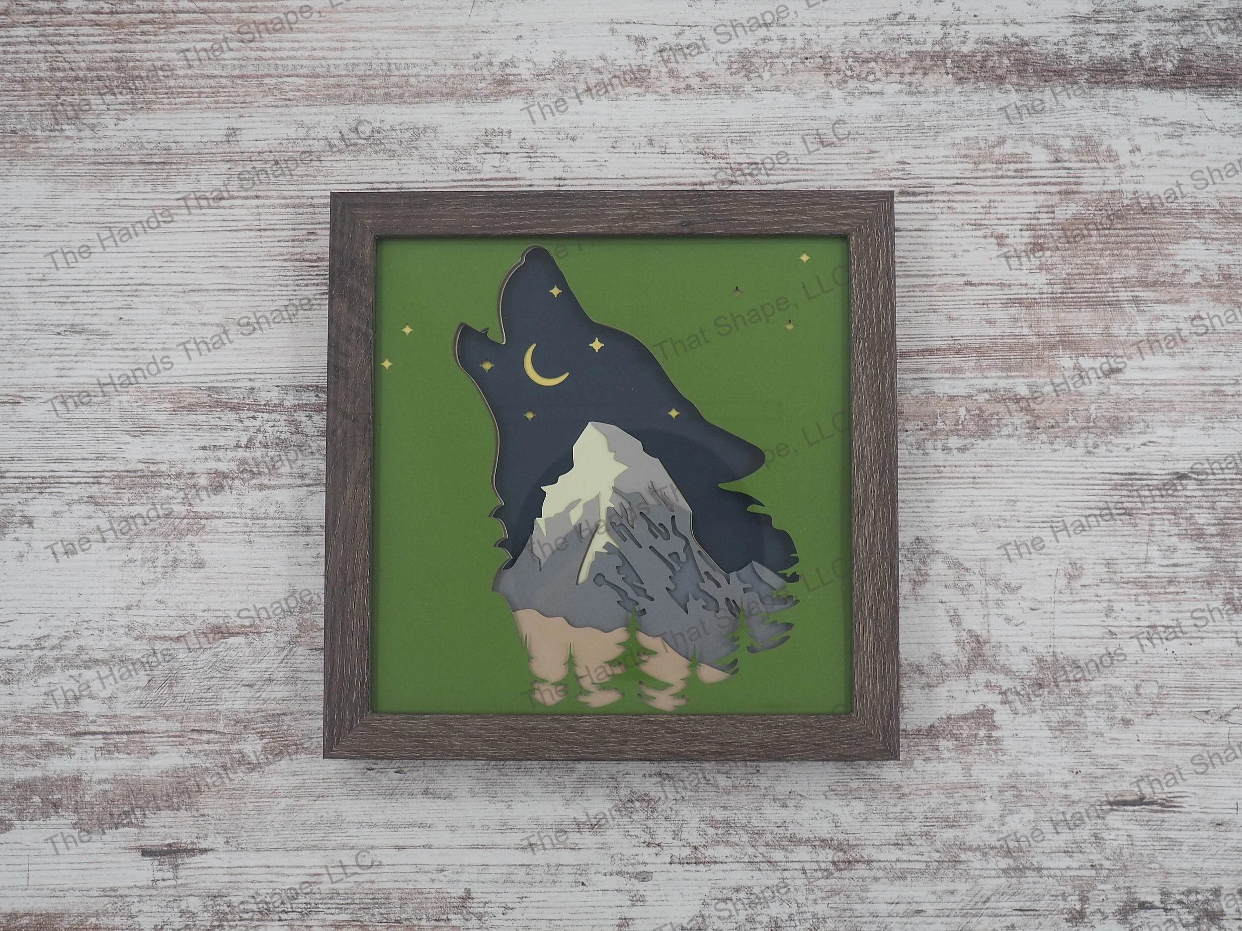 Howling Wolf Silhouette Layered Paper Art Shadow Box